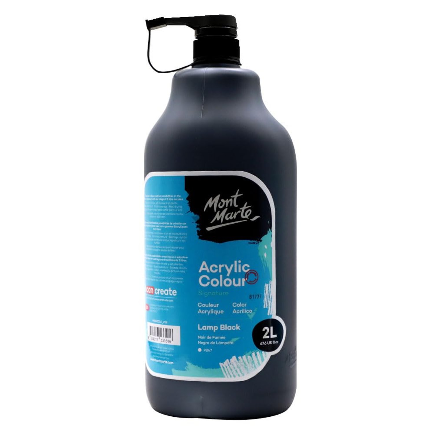 MONT MARTE Discovery School Acrylic, Black, 1/2 Gallon (2 Liter). Ideal for Students and Artists. Excellent Coverage and Fast Drying. Pump Lid Included.