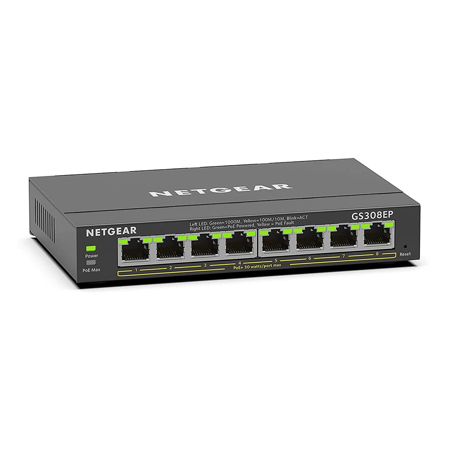 NETGEAR 8 Port PoE Switch (GS308EP) | Managed Gigabit Network Switch | Ethernet Splitter | 8 x PoE+ @ 62W | Desktop or Wall Mount