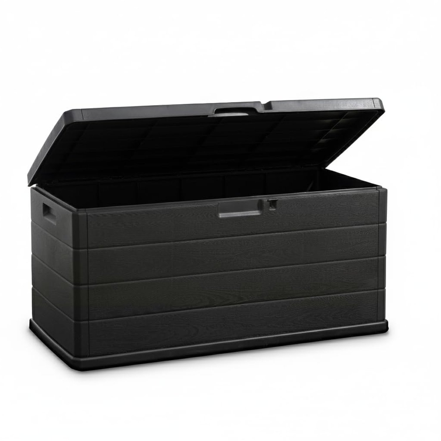 Large Garden Storage Box with Lid - 340L Lockable Plastic Outdoor Storage for Parcels, Cushions, Tools, Logs and More - Grey, Water-Resistant Deck Box for Garden or Garage
