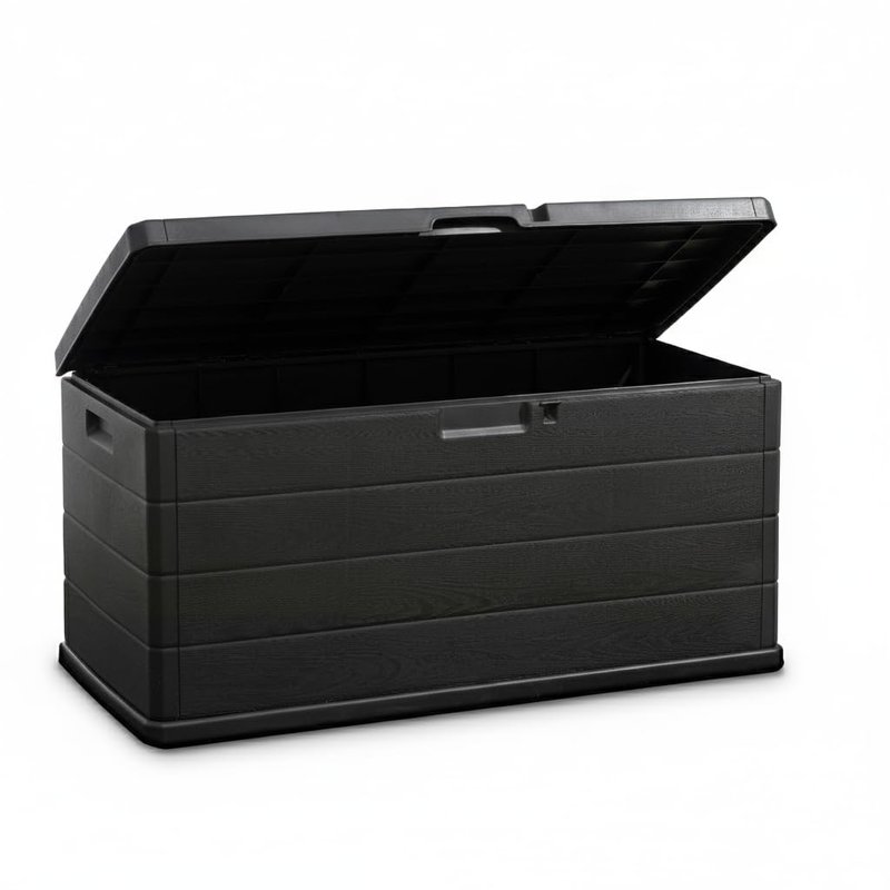 Large Garden Storage Box with Lid - 340L Lockable Plastic Outdoor Storage for Parcels, Cushions, Tools, Logs and More - Grey, Water-Resistant Deck Box for Garden or Garage
