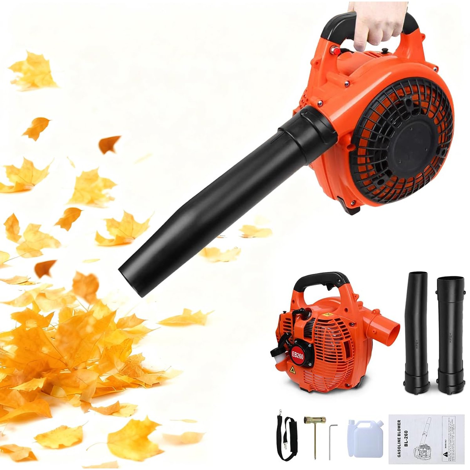Leaf Blower, 26cc Cordless Petrol Garden Blower, Handheld Leaves Blowing Dust Snow for Blowing Leaves, Wood Chips, Dust, Garden Debris, Grass Cuttings