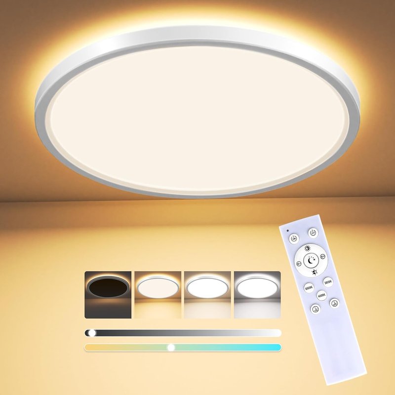 Puvixber LED Ceiling Lights for Bedroom,24W 2800LM Dimmable Round Flush Ceiling Lights with Remote Control,1800K Night Light & 3000K-6500K Timer Memory Function for Bedroom Kitchen Living Room 29CM