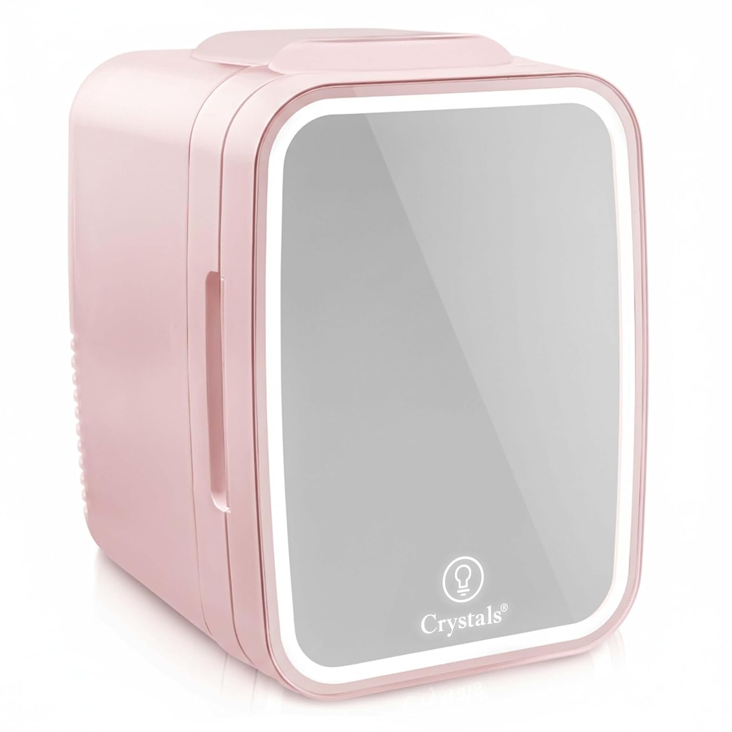 Crystals 4L Mini Fridge with LED Mirror – Portable Cooler & Warmer for Bedroom, Skincare, Makeup, Office, Car & Travel – Beauty Cosmetic Fridge with Dual Power Plugs (12V DC & 220-240V AC) (Pink)