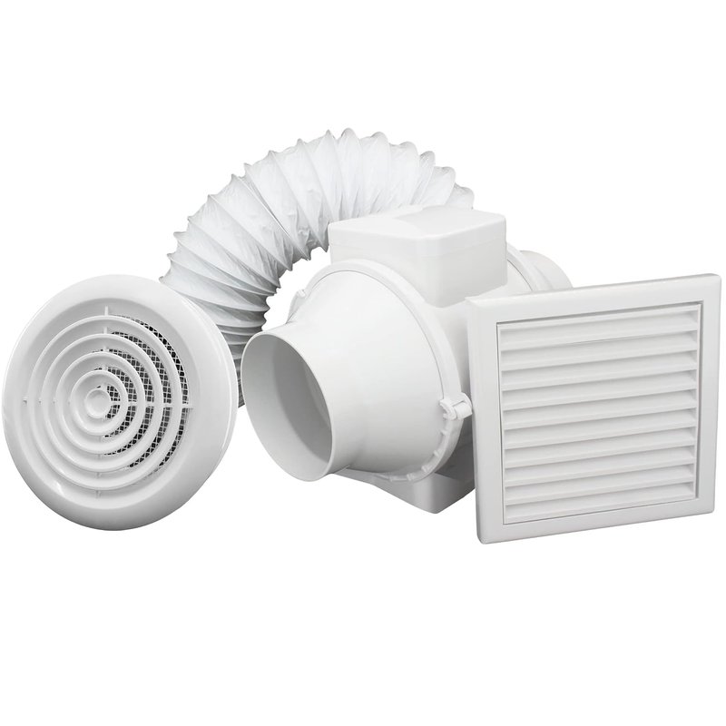 VENTS 100 mm (4”) Inline Bathroom Extractor Fan Kit with Run-On Timer – Quiet Loft Ventilation System with Ceiling Diffuser & Flexible Ducting