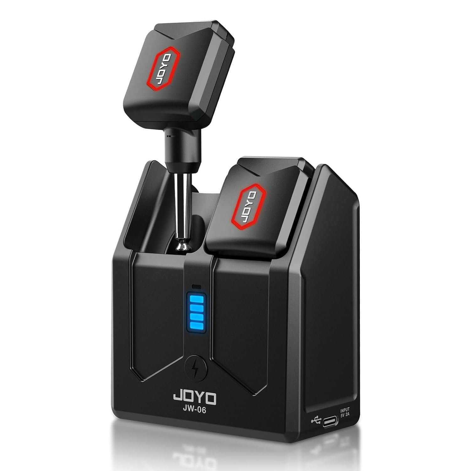 JOYO 5.8Ghz Wireless Guitar Transmitter and Receiver System with Charging Box 4 Signal Channel for Guitarist & Bass and Electric Instruments (JW-06)
