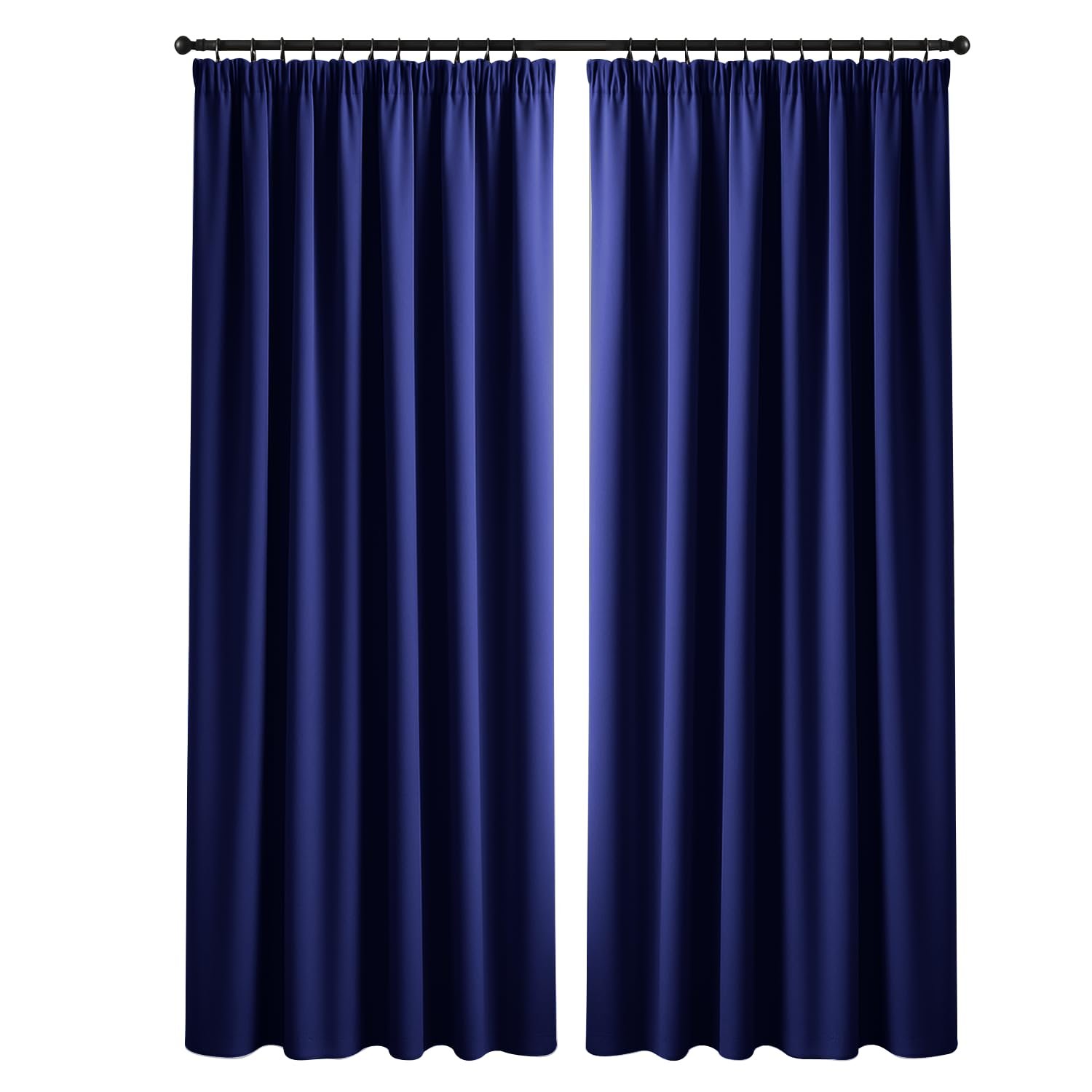Yorkshire Bedding Pencil Pleat Blackout Curtains for Bedroom 90 x 90 Inch Drop Thermal Insulated Extra Long Navy Curtains with 2 Panels