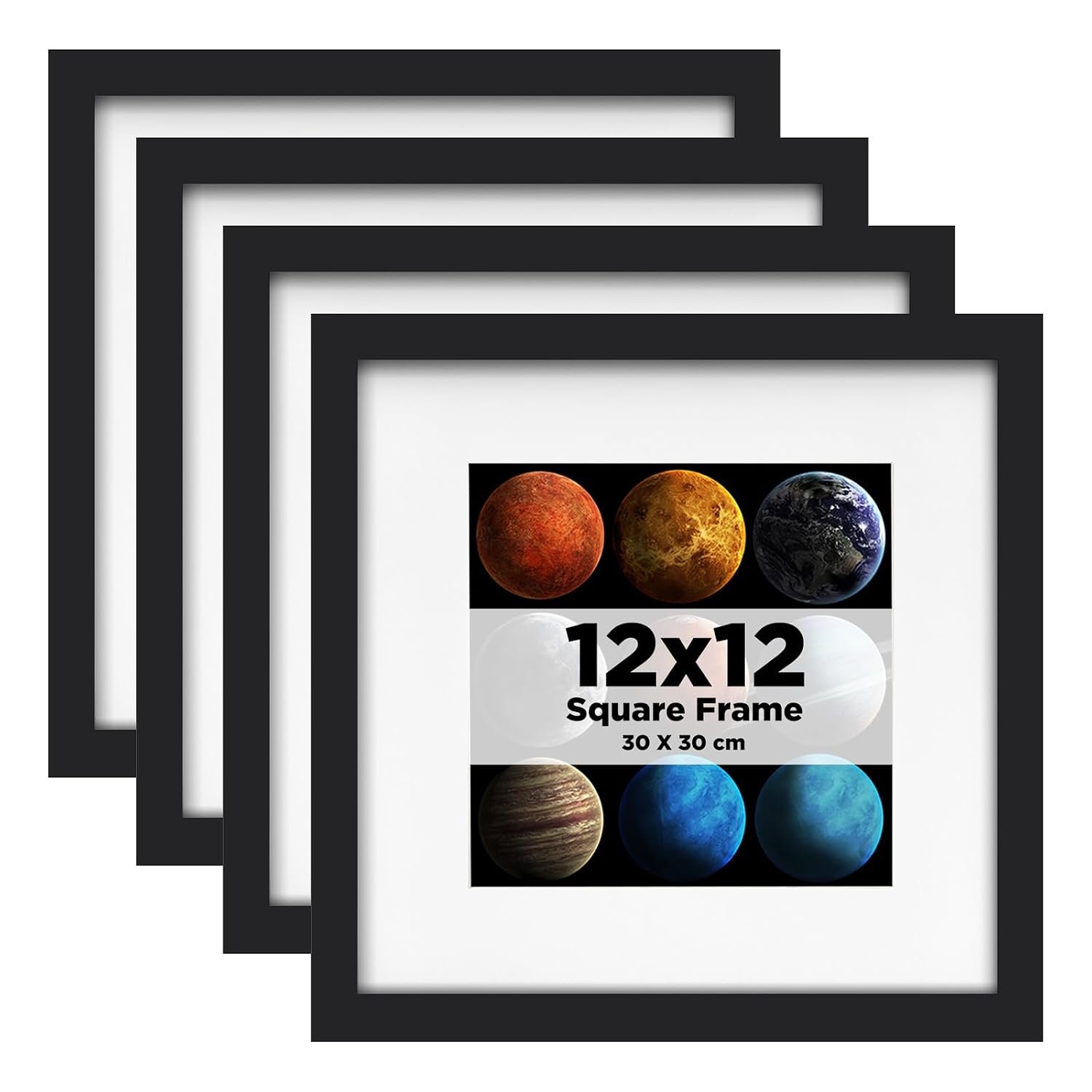 EGOFINE 12x12 Photo Frames Black Set of 4, Wood Picture Frames with Plexiglass for Photos 8x8 with Mat or 12x12 without Mat, Wall Mounting Display