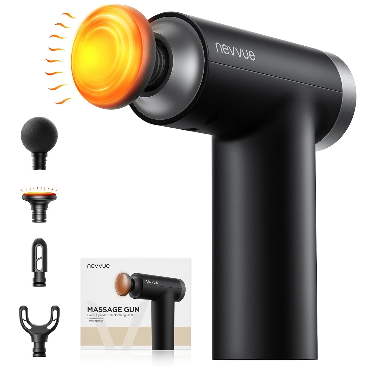 Mini Massage Gun with Heat,NEVVUE Deep Tissue Massager Gun with 9 Speeds and 4 Heads,Mothers Day Gifts for Mum,Portable Percussion Muscle Massager Gun for Workout Relaxing Muscles for Gym Home,Black