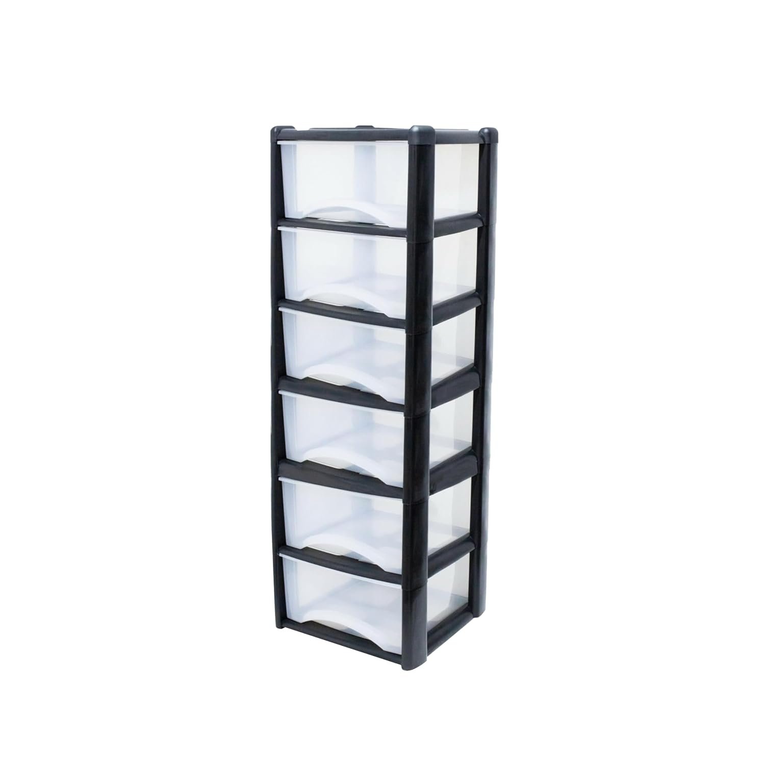 Neat. 6 Plastic Storage Drawers Unit with See-Through Drawers, Compact Vertical Design – Durable Plastic, Ideal for Organizing Office Crafts, and Household Items, 120cm x L39cm x W39cm - Black/Clear