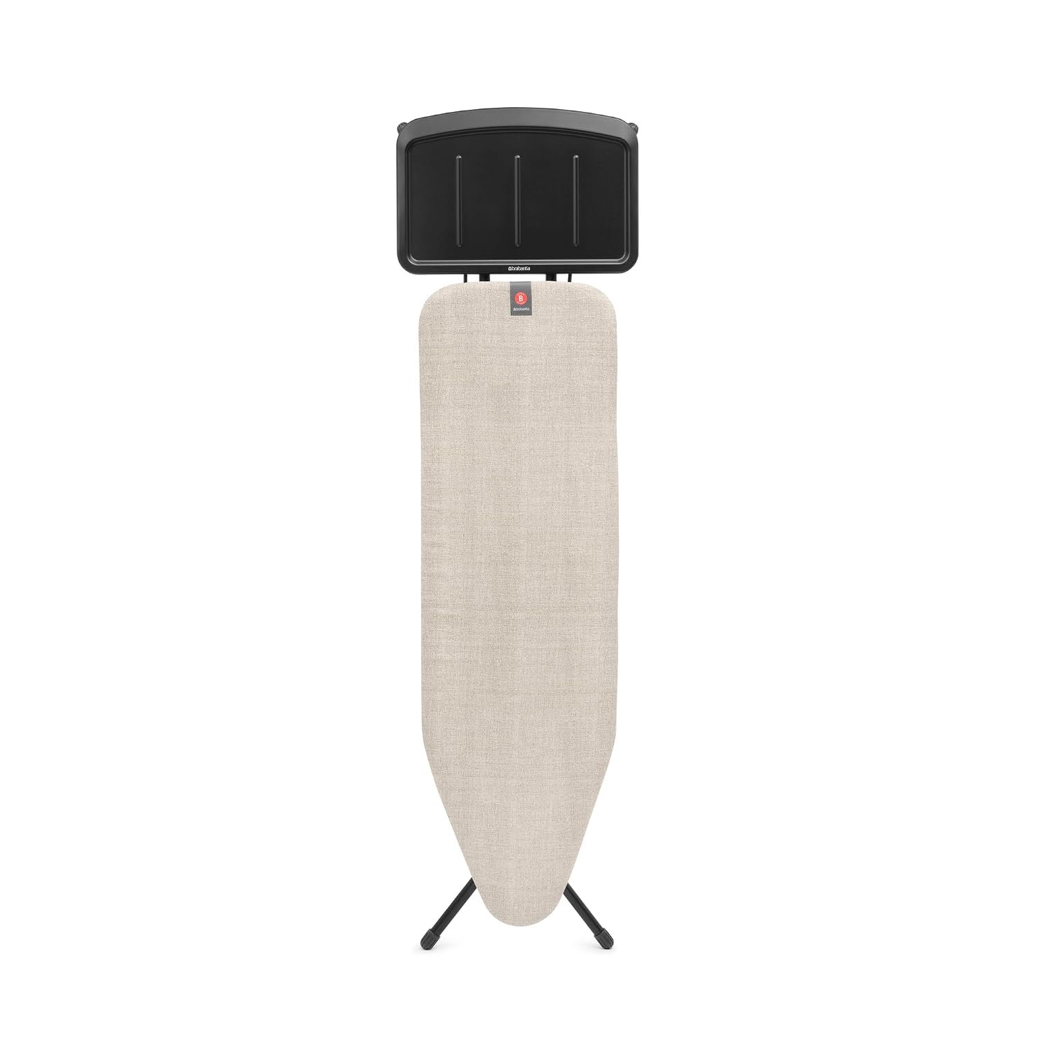 Brabantia Ironing Board B, 124x38cm - Denim Grey | 100% Fairtrade Cotton | For Steam Generator Irons | Large Metal Steam Unit Holder | Stable & Anti-Wobble FramE | Foldable with Adjustable Height