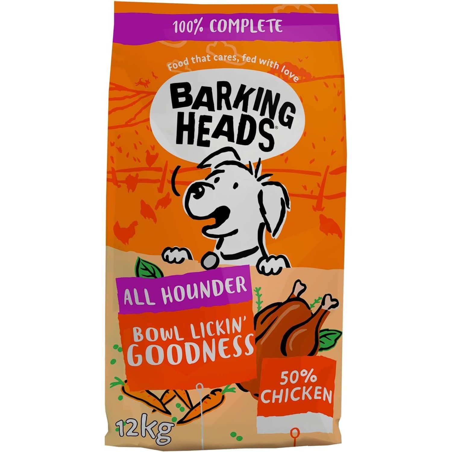 Barking Heads Complete Dry Dog Food 12kg - Adult All Hounder Bowl Lickin' Goodness Chicken - Natural Everyday Immunity & Vitality - Vet Approved
