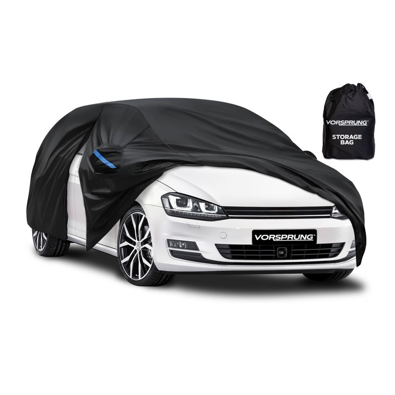 VORSPRUNG® Universal Car Cover (4 Sizes) | Driver Side Zip | Waterproof All Weather | Snow/Sun proof | UV Protection Windproof Outdoor | Full Fitted | Length 420-450cm | Hatchbacks & Small SUVs