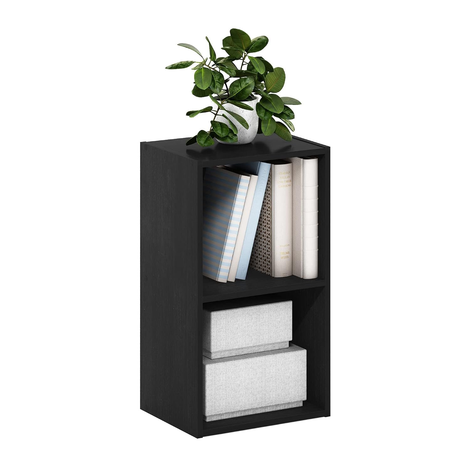 Furinno PASIR Book Shelf, 2-Tier Modern Bookshelf, Open Shelves Bookcase 9 x 12 x 21, for Living Room, Bedroom, Home Office, Blackwood
