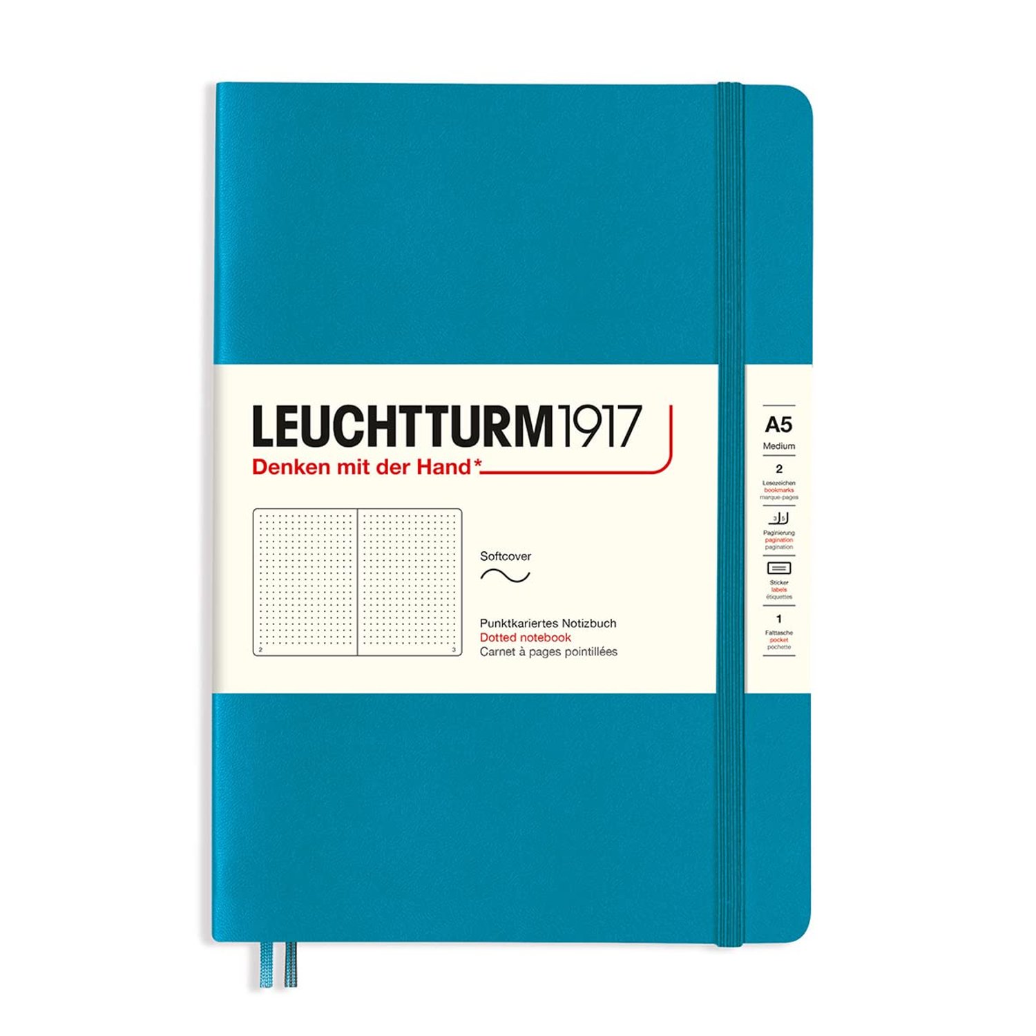 LEUCHTTURM1917 365507 Notebook Medium (A5), Soft Cover, 123 Numbered Pages, Ocean, Dotted