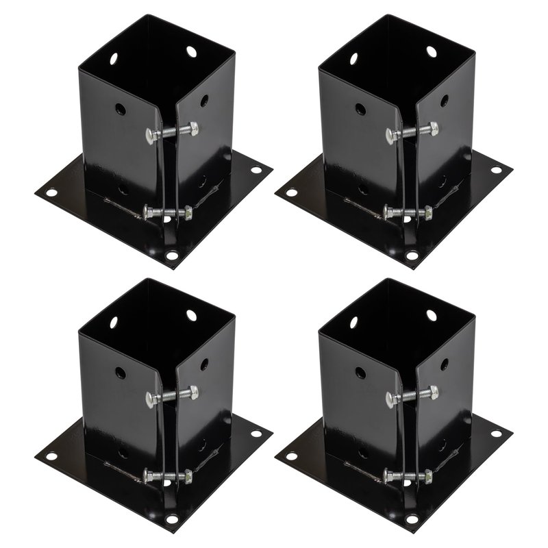 Woodside Heavy Duty Steel Bolt Down Fence Post Holder/Support Base, 100mm x 100mm x 150mm, Fixings Included, (pack of 4)