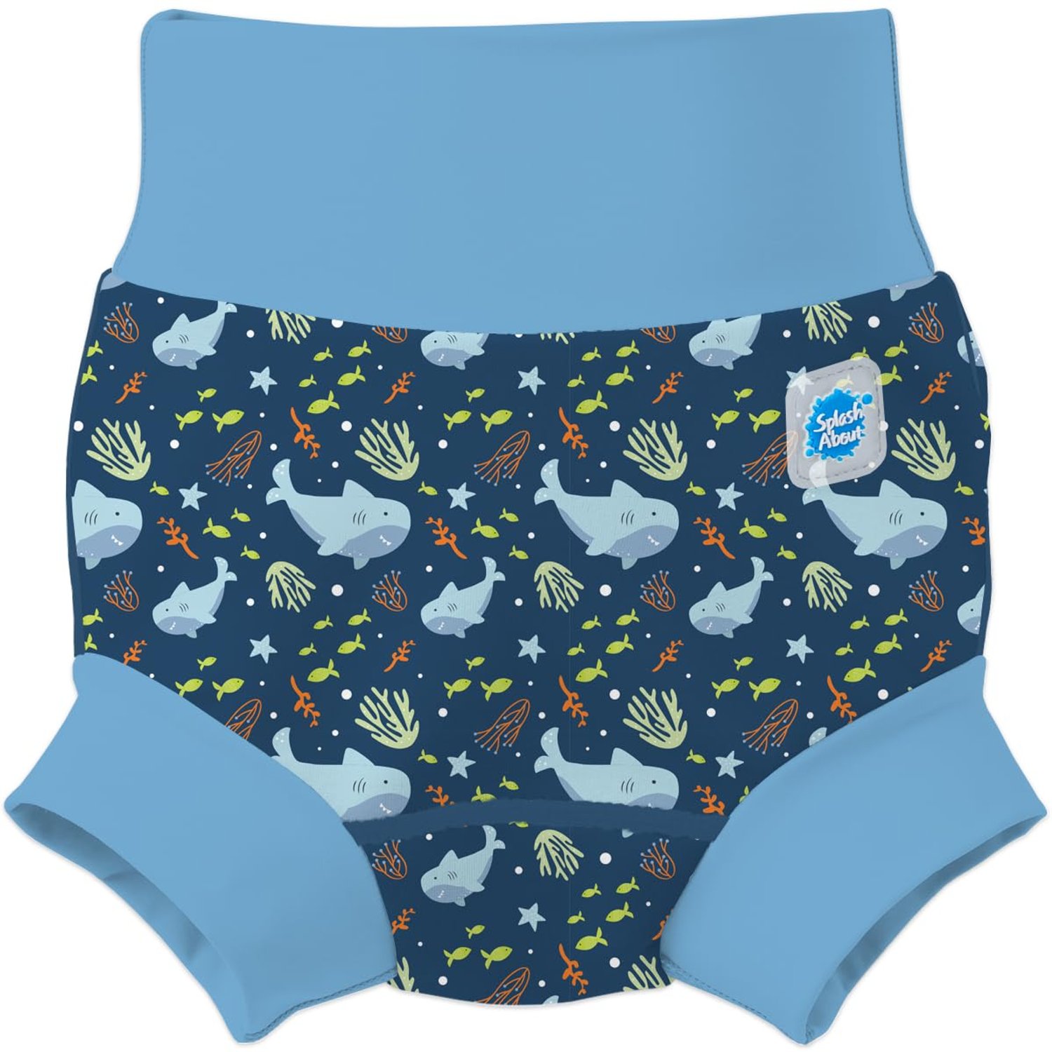 Splash About Happy Nappy Duo Reuseable Swim Nappy for Babies and Toddlers (Shark Reef Blue, 12-24 Months)