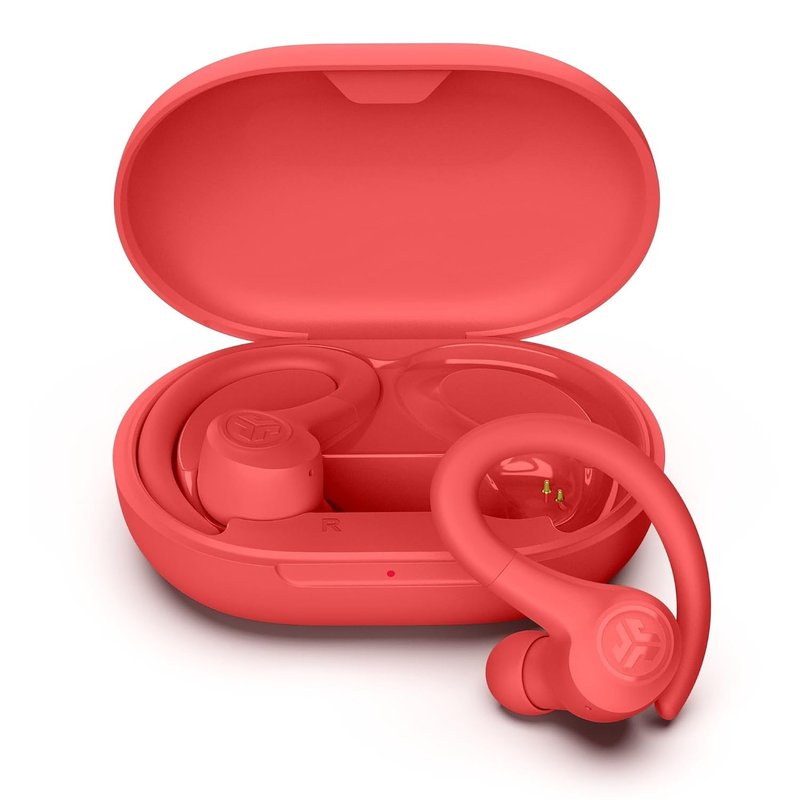 JLab Go Air Sport+ Running Headphones - True Wireless Headphones Bluetooth, Hook Over Ear Earbuds for Sports & Gym, 35+ H Playtime In Ear Buds, IP55 Sweat-Resistant, Be Aware Mode, Coral