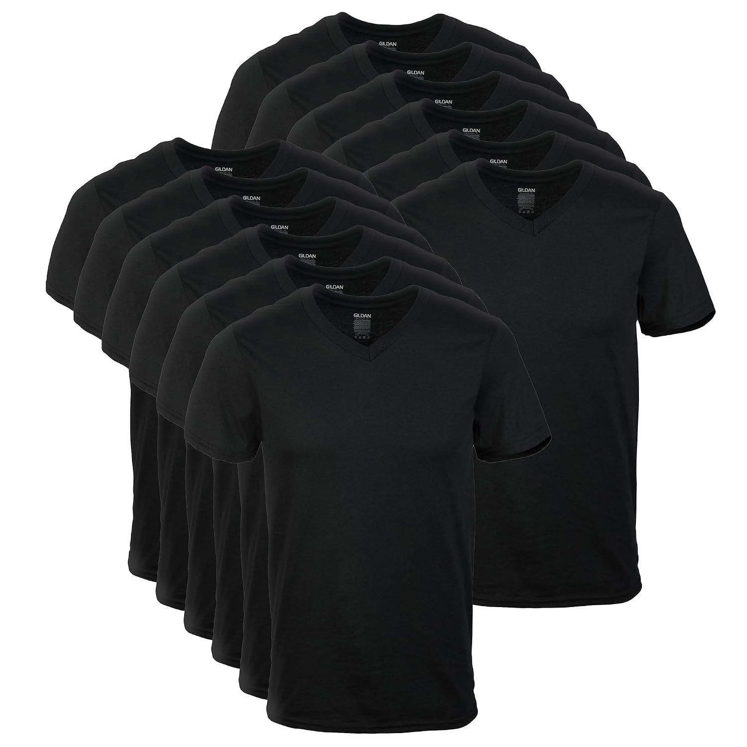 Gildan Men's V-Neck T-Shirts, Multipack, Style G1103, Black (12-Pack), XL