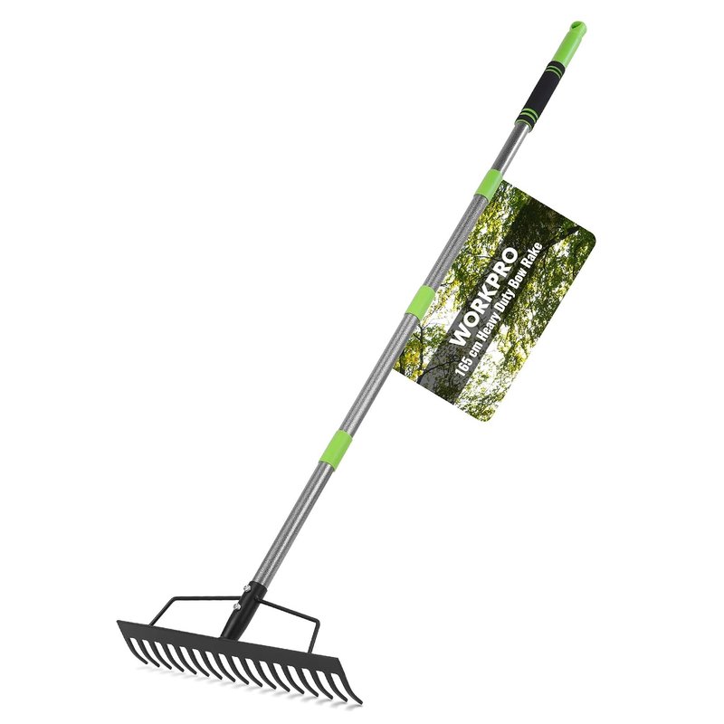 WORKPRO 165 cm Adjustable Garden Rake, 17 Tines Metal Head Rakes with High Strength Handle, Heavy Duty Garden Rake for Loosening Soil, Gathering Leaf, Leveling Lawn, Farming Land