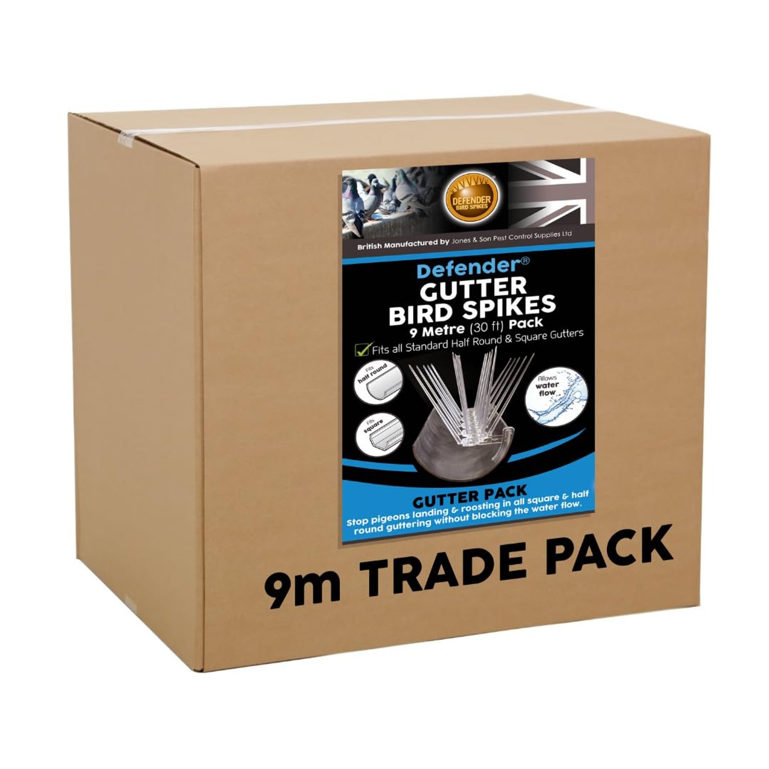 Defender Bird Spikes | Gutter Pack for Seagulls & Pigeons | Ready Assembled | 9 Metre Pack
