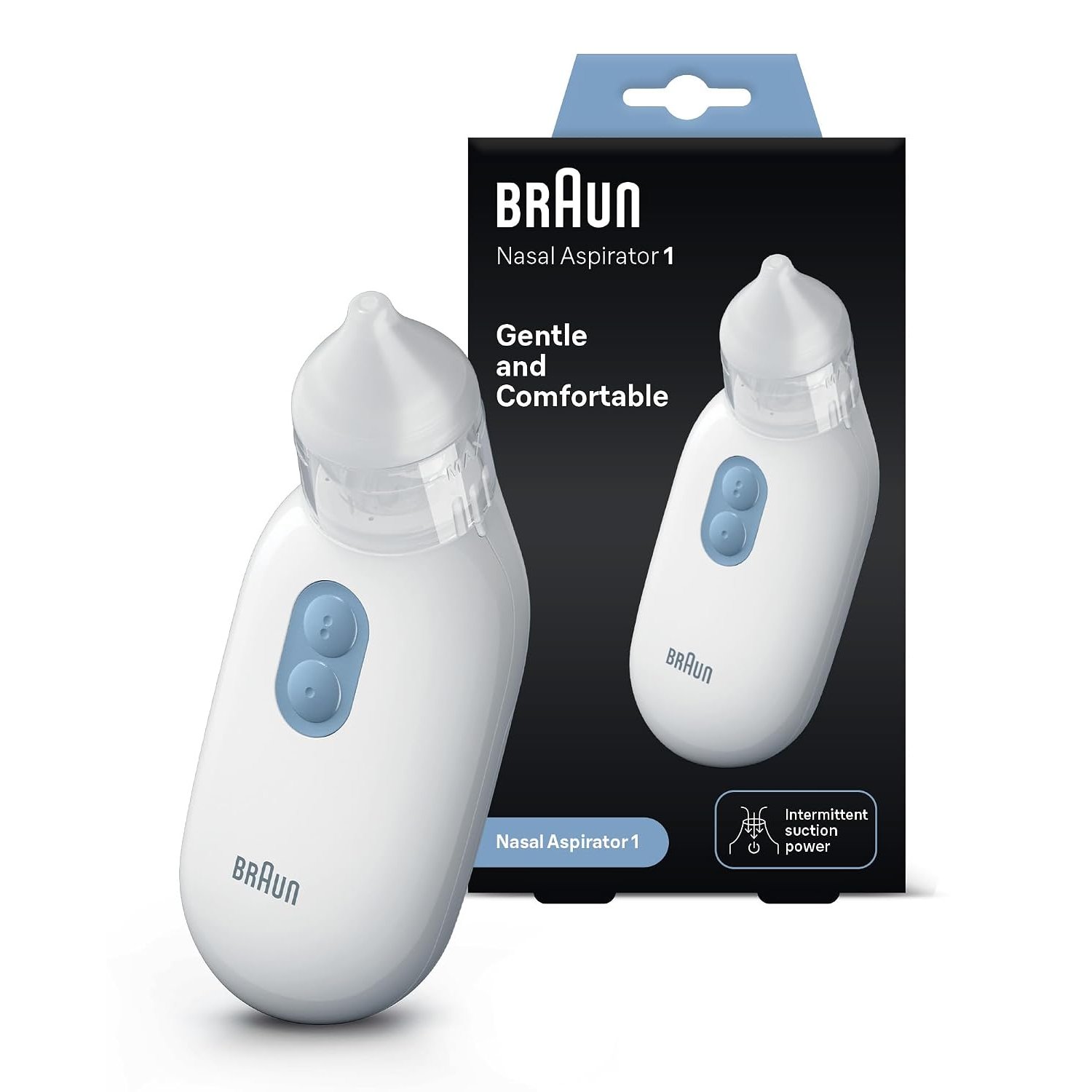 Braun Nasal aspirator 1 - Mucus Remover - Blocked Nose Relief - Electric Suction Power - Two Suction Levels - 2 Nose Tip Sizes - Newborn, Baby, and Child Friendly - Dishwasher Safe - BNA100