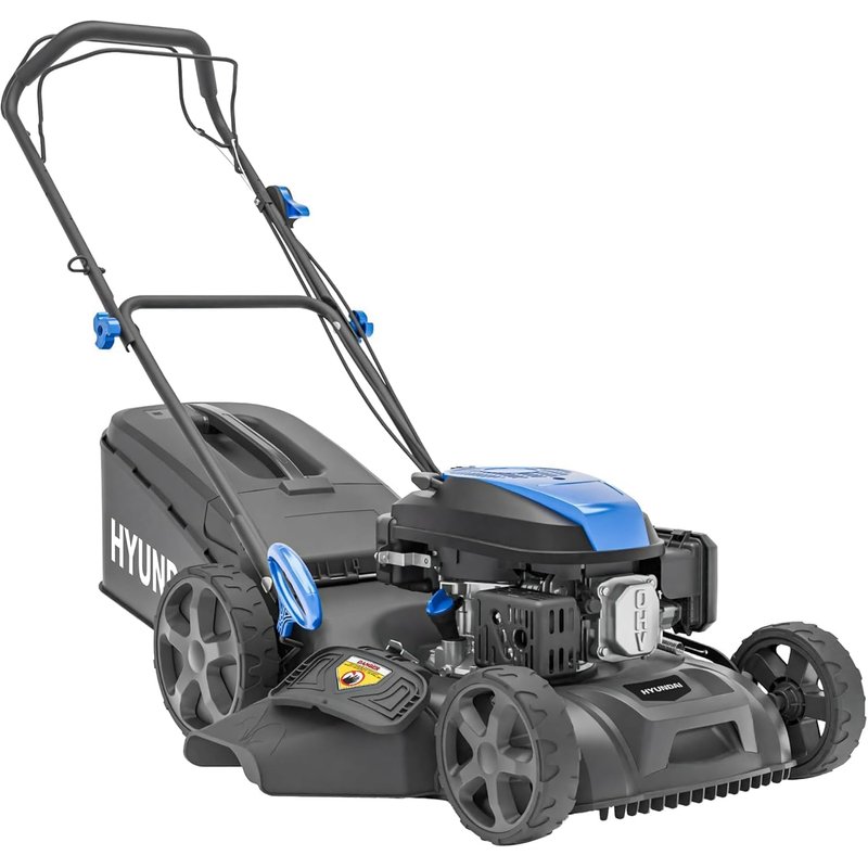 Hyundai 18” 46cm Self-Propelled Petrol Lawnmower, 139cc 4-Stroke Engine, 4-in-1 Mulch Bag Side & Rear Discharge, 60L Grass Box, Steel Deck