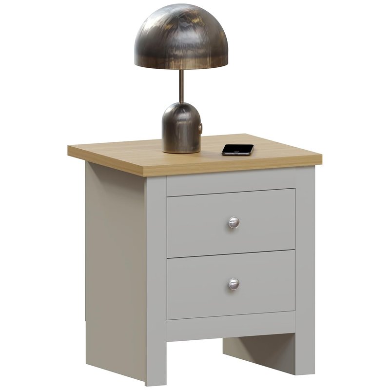 Vida Designs Arlington 2 Drawer Bedside Cabinet Chest of Drawers Table Storage Bedroom (Grey)