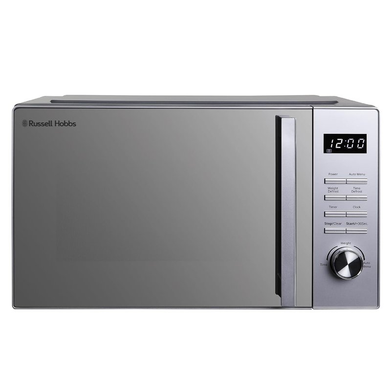 Russell Hobbs 23L Flatbed Digital Microwave with 800W Power, 8 Auto-Cook Menus, Defrost Function and Child Lock in Silver, RHFM2365S