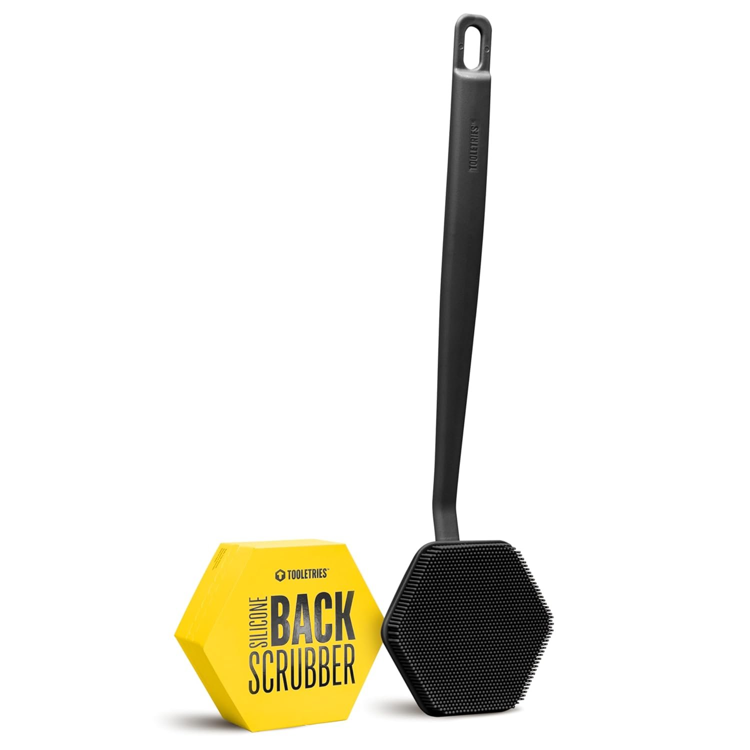 TOOLETRIES Silicone Back Scrubber for Shower, Exfoliating Body & Bath Brush, Long Ergonomic Handle, Non-Slip Grip for Hard-to-Reach Areas, Hygienic Silicone Bath Accessory for Men & Women - Charcoal