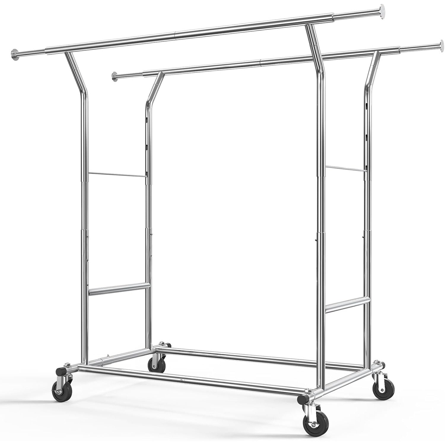 HOKEEPER Heavy Duty Double Rail Clothes Rack on Wheels, 204kg(450lbs) Capacity, Industrial Design with Extendable Length & Height - Ideal for Bedroom, Boutique, Laundry Room, Yard Sale