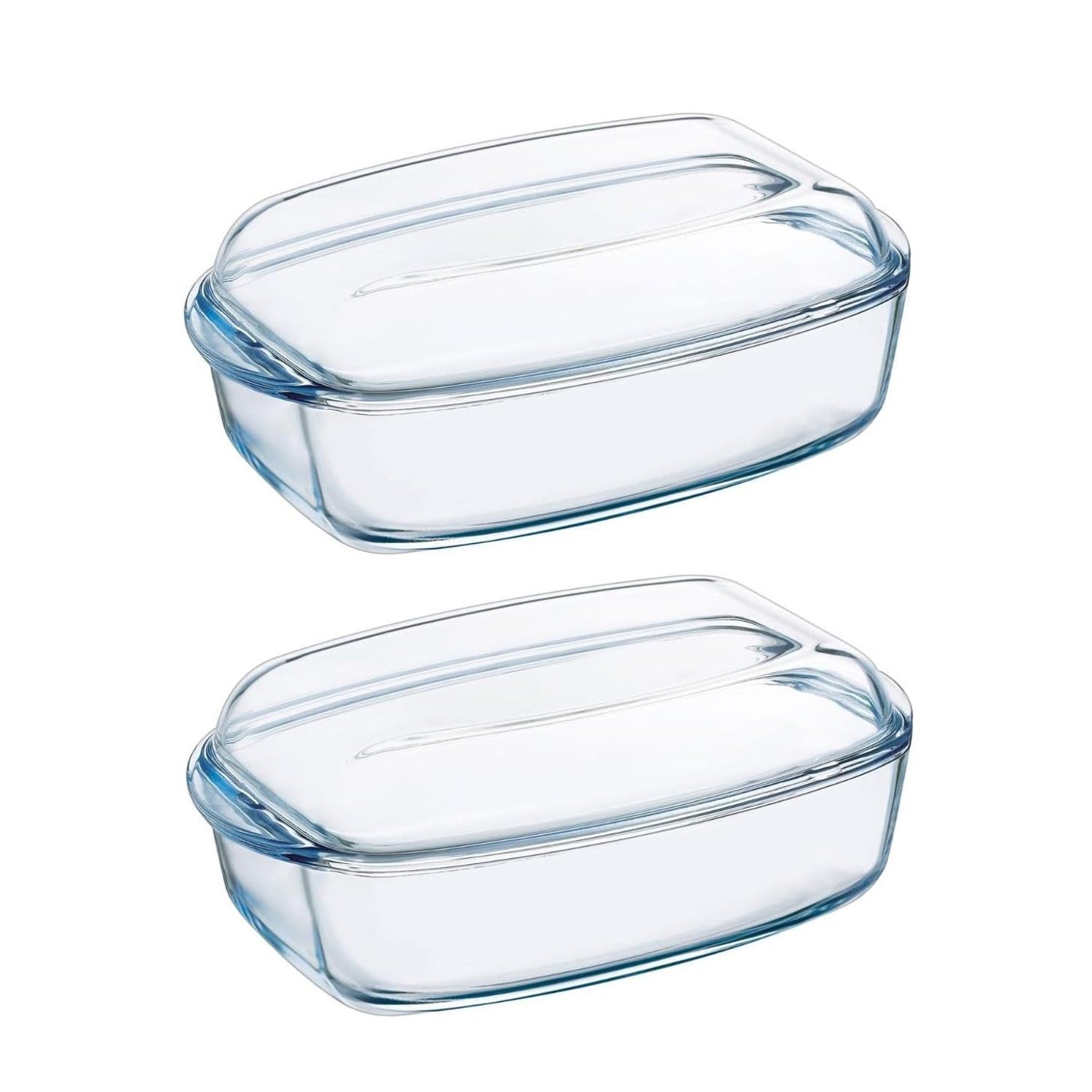 Pyrex Essentials Glass Rectangular Casserole Dish with Lid 6.5L Transparent (Pack of 2)