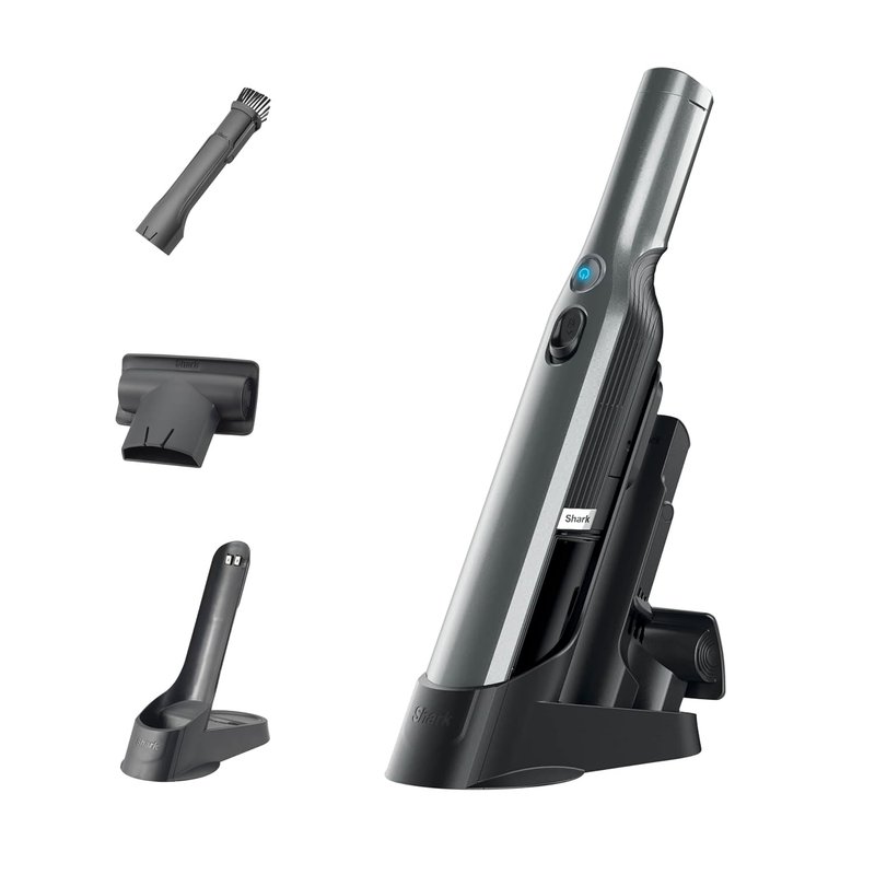 Shark WandVac 1.0 Cordless Handheld Vacuum Cleaner, Small & Lightweight, Powerful Suction Handheld Vacuum with Duster/Crevice and Multi-Surface Tools, Charging Base, Grey, WV200UK