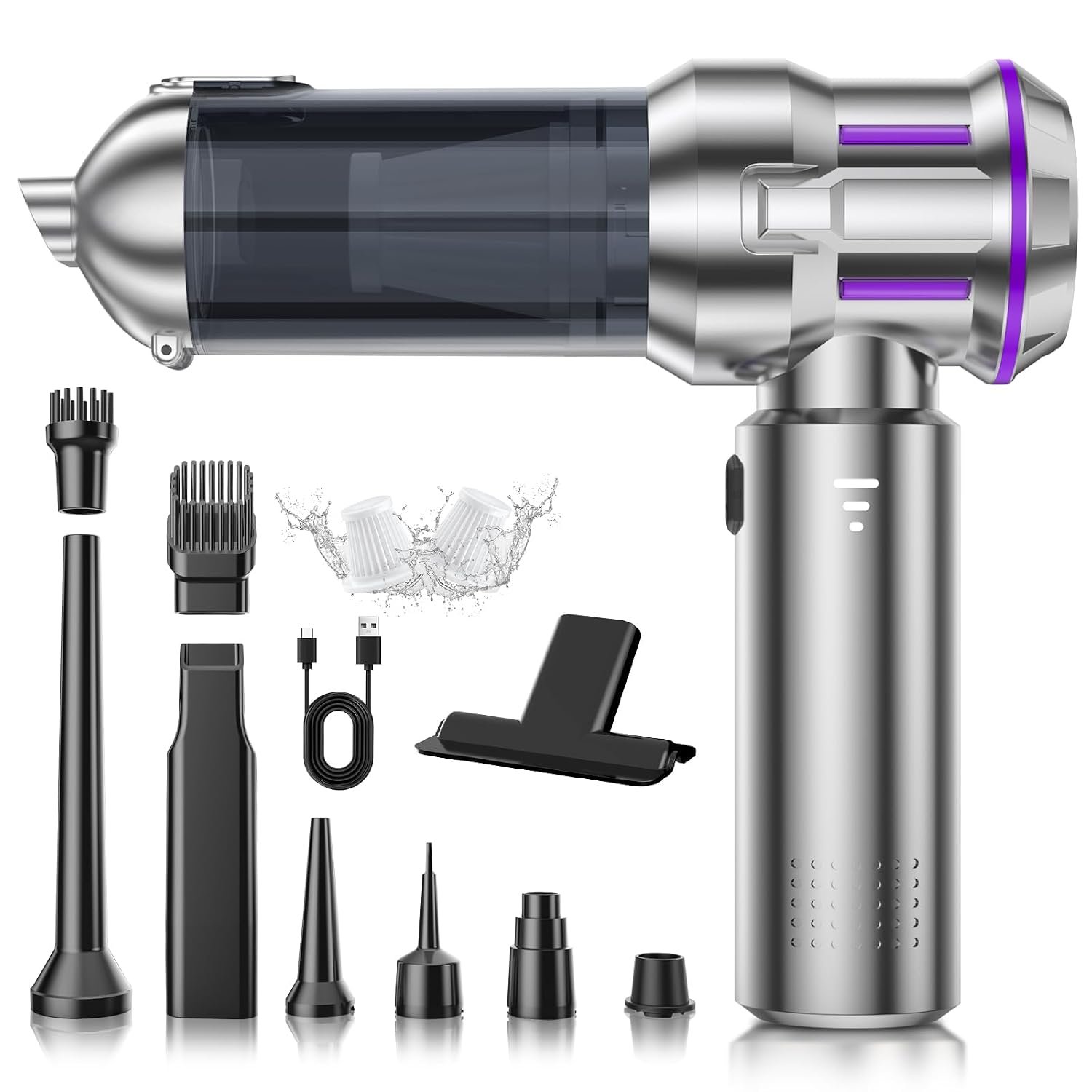 Handheld Vacuum Cleaner, 22000Pa 4-in-1 Car Vacuum Cleaner Cordless, 3 Speed Brushless Motor Mini Hoover with One-Touch Cleaning, Rechargeable Portable Air Duster for Home Car Office Pet Hair, Silver