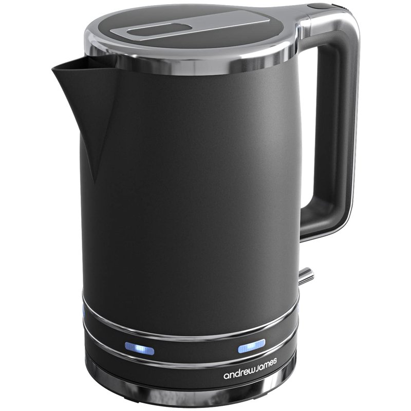 Andrew James Fast Boil Electric Kettle, Large 1.7L Capacity, Cordless Quiet Kettle with Reusable Filter, Quick Boil, Modern, Stylish, Practical, Lumiglo 3000W (Black)