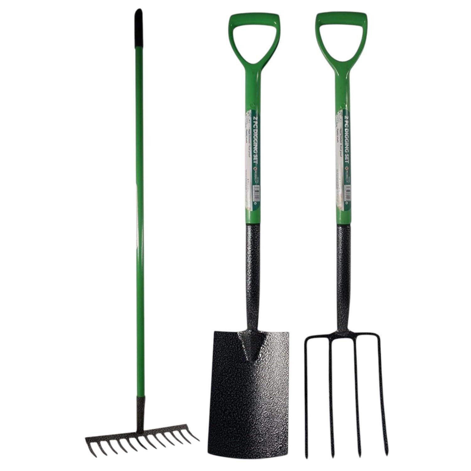 HomeVibe 3PC Garden Tool Set – Heavy Duty Spade, Fork & Rake – Rust-Resistant Carbon Steel, Ergonomic Handles for Digging, Planting & Landscaping – Essential Gardening Tools for Soil & Lawn Care