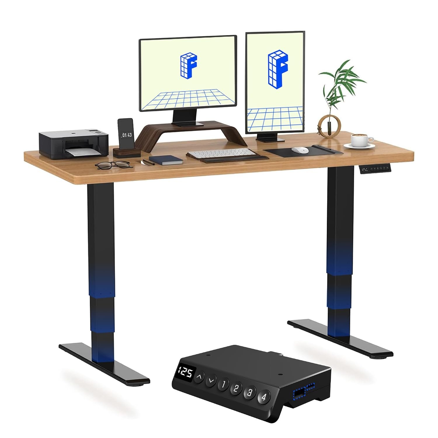 FLEXISPOT E6 MAX 140x80 Electric Standing Desk with USB Dual Motors 3 Stage One Piece Height Adjustable Sit Stand Up with Memory Smart Panel, Black Frame+Maple Top