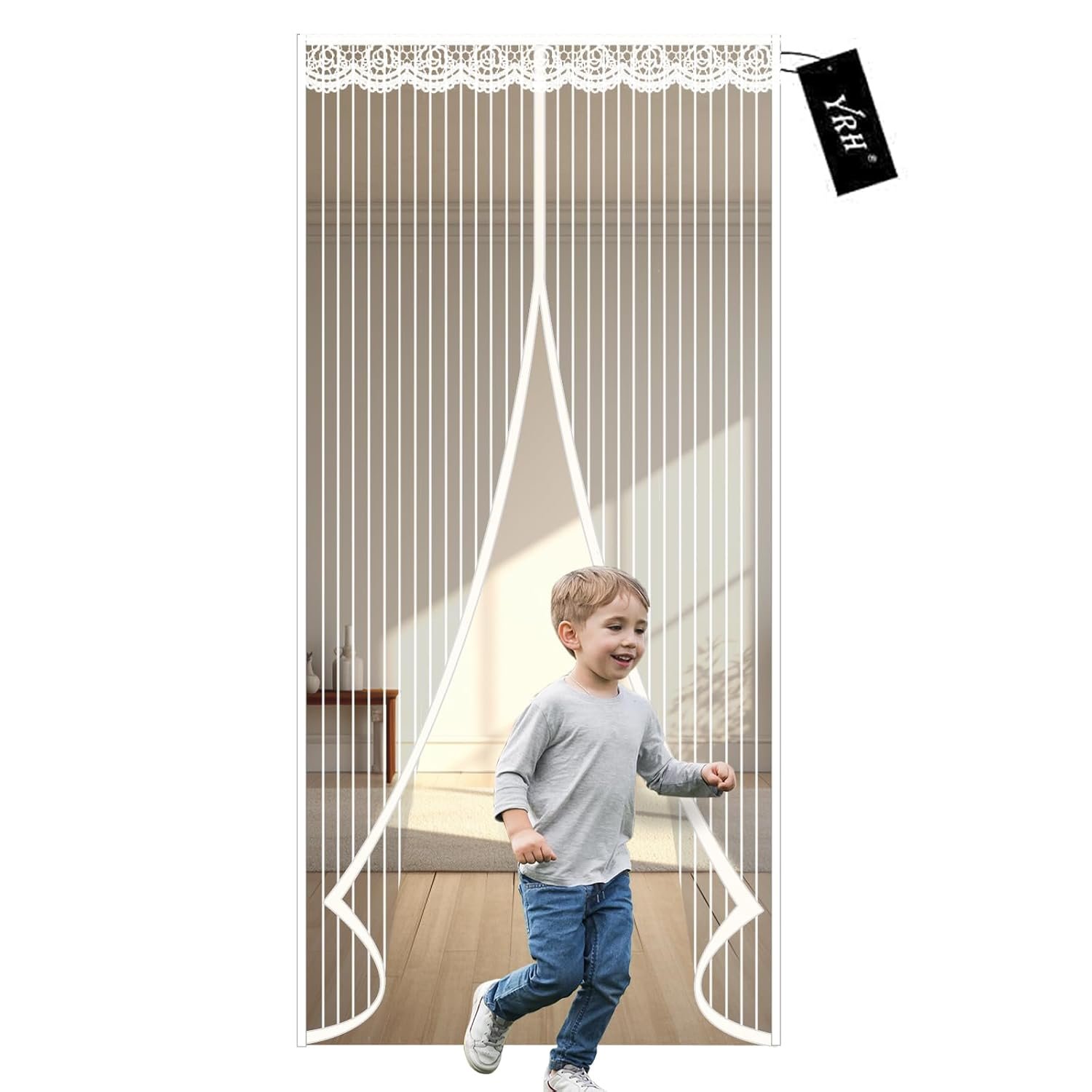 YRH Magnetic Fly Screen Door - Heavy Duty Self-Sealing Mesh,Powerful Magnets and Full Frame Magic Tape,No Drill Installation,Automatically Closes (120x200cm, White)