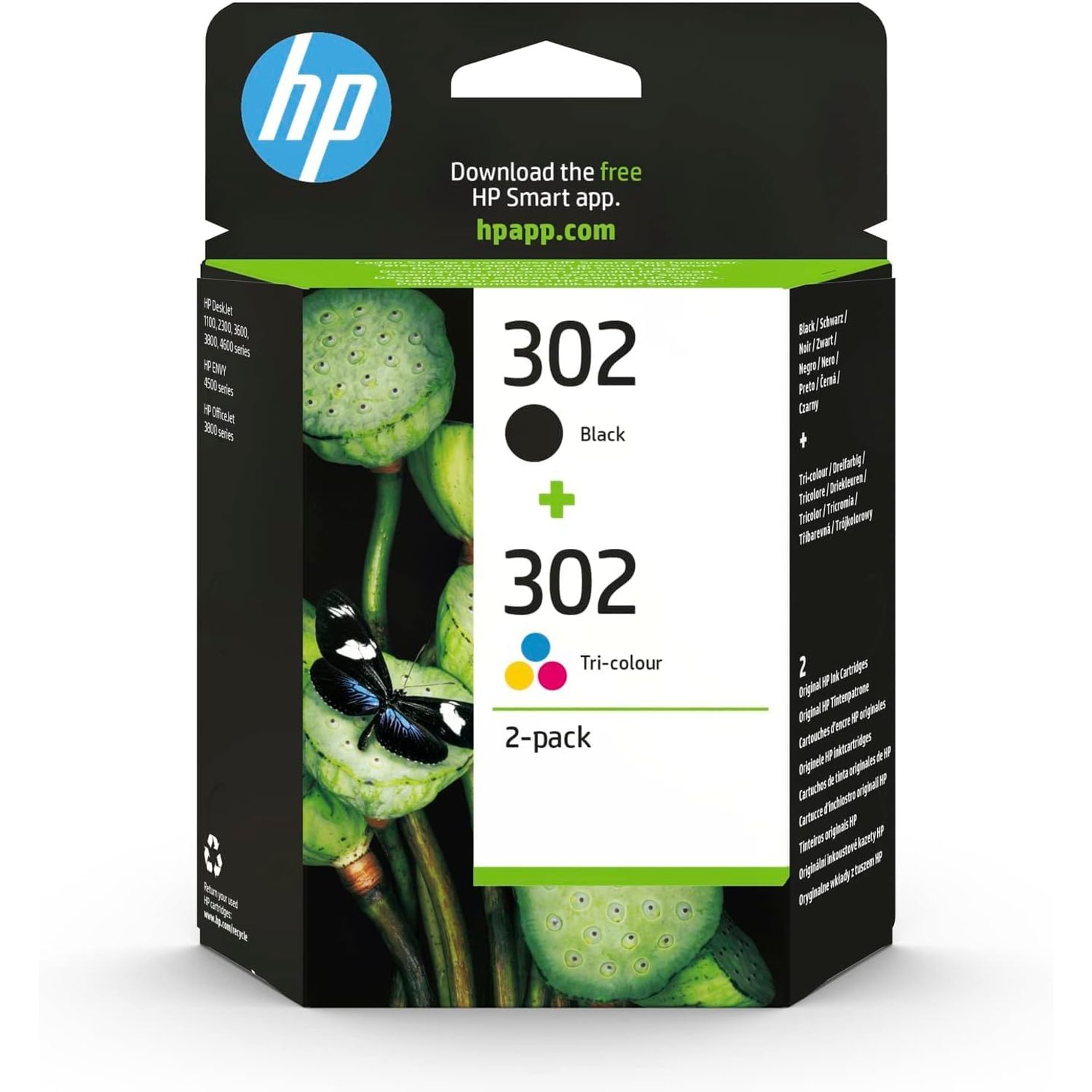 HP X4D37AE 302 Original Ink Cartridges, Black and Tri-color, 2 Count (Pack of 1)