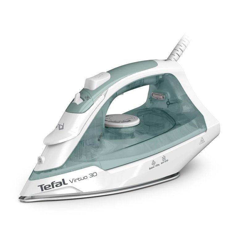 Tefal Virtuo 30 Steam Iron with Ceramic Soleplate, 130g Steam Boost and 27g Continuous Steam, 240ml Water Tank, Precision Tip Vertical Steaming, Anti Drip, FV2C48G0
