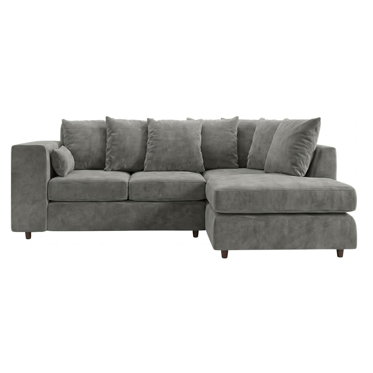 Sofa Nook 4 Seater Corner Sofa with Scatter Back, Plush Velvet Fabric – Soft, Cushioned Living Room Couch Left Hand Facing – Charcoal Grey