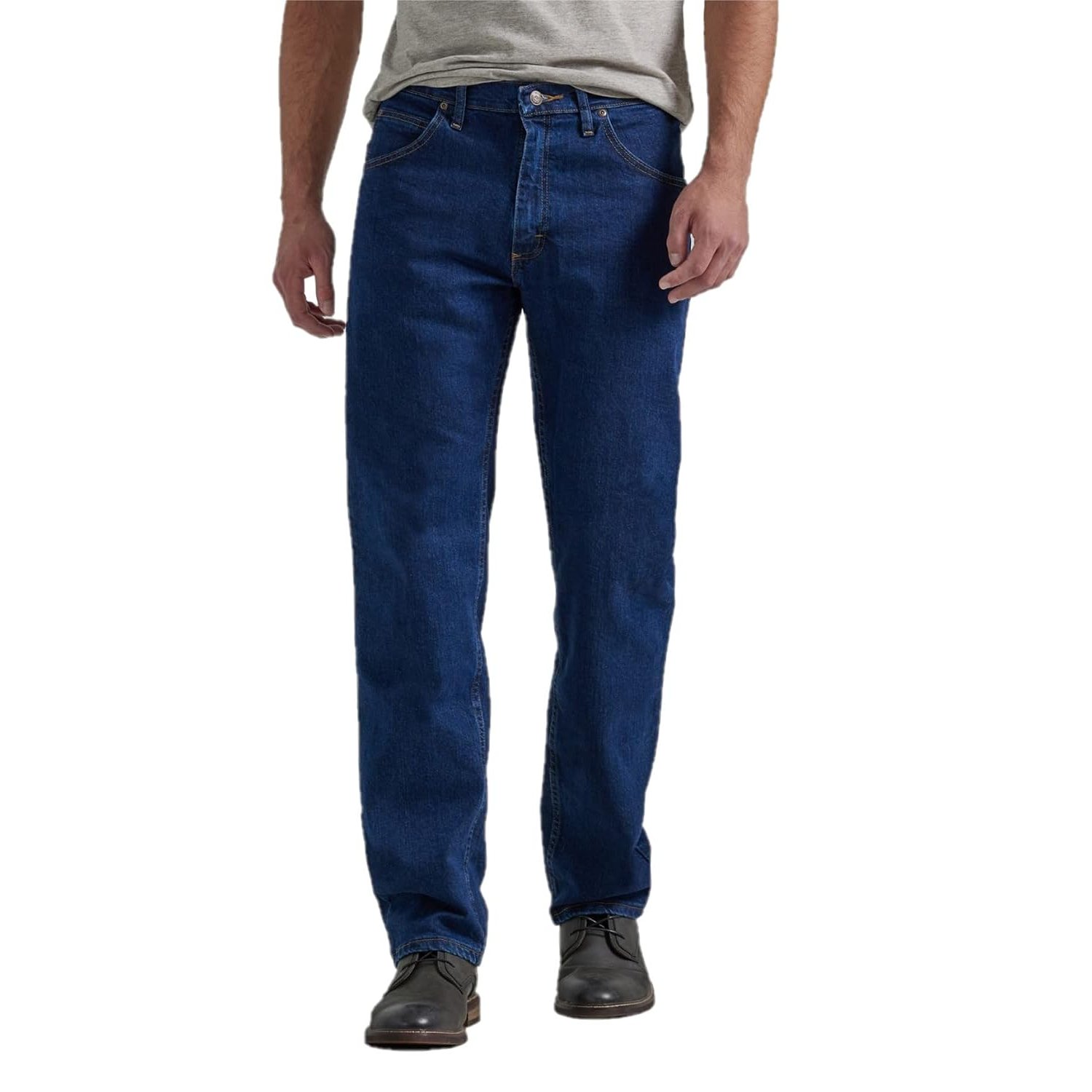 Wrangler Authentics Men's Classic Five-Pocket Regular Fit Straight Leg Jean, Dark Indigo Flex, 33W / 34L