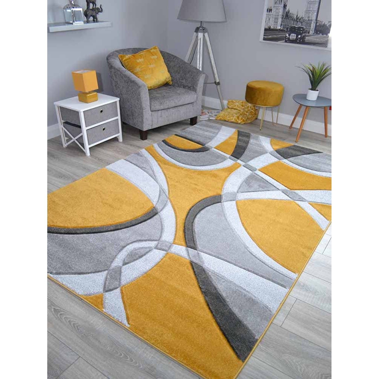 New Hand Carved Ochre Gold Grey Mustard Black Silver Small Extra Large Size House Rugs Cheap (Mustard Silver Swirls, 160cm x 230cm)