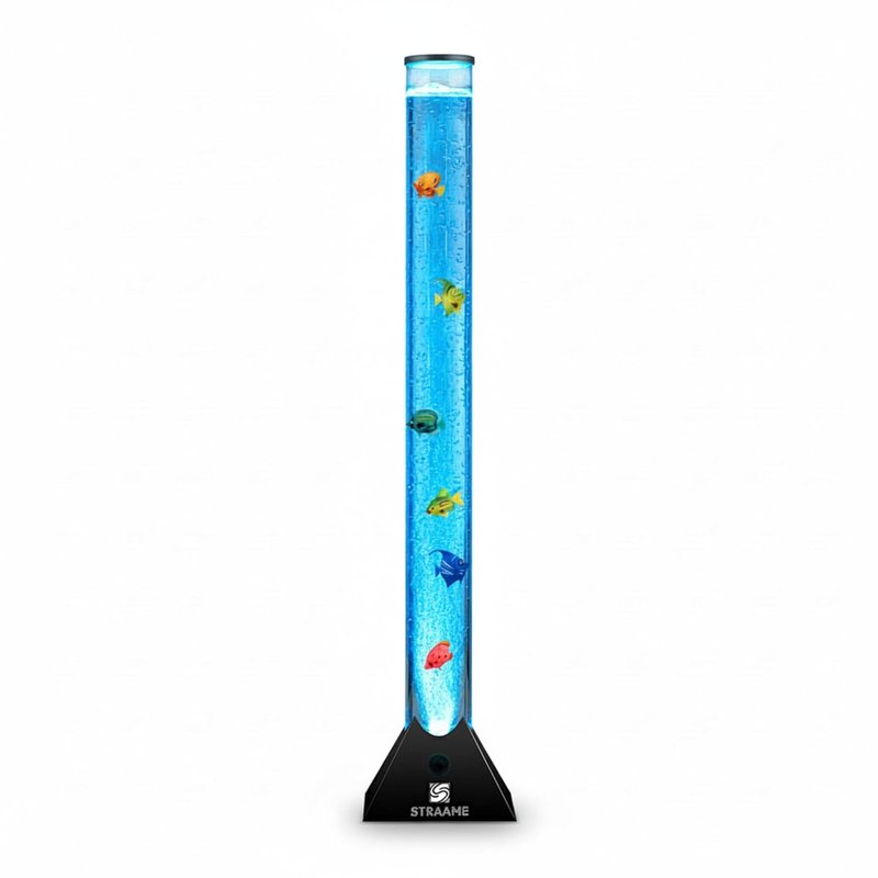 Straame 90cm Bubble Fish Lamp, Colour Changing LED Light, Sensory Room Decor & Mood Lamp, Includes Artificial Tropical Fish, Adjustable Bubble Tube, Plug-in Power, Black Base
