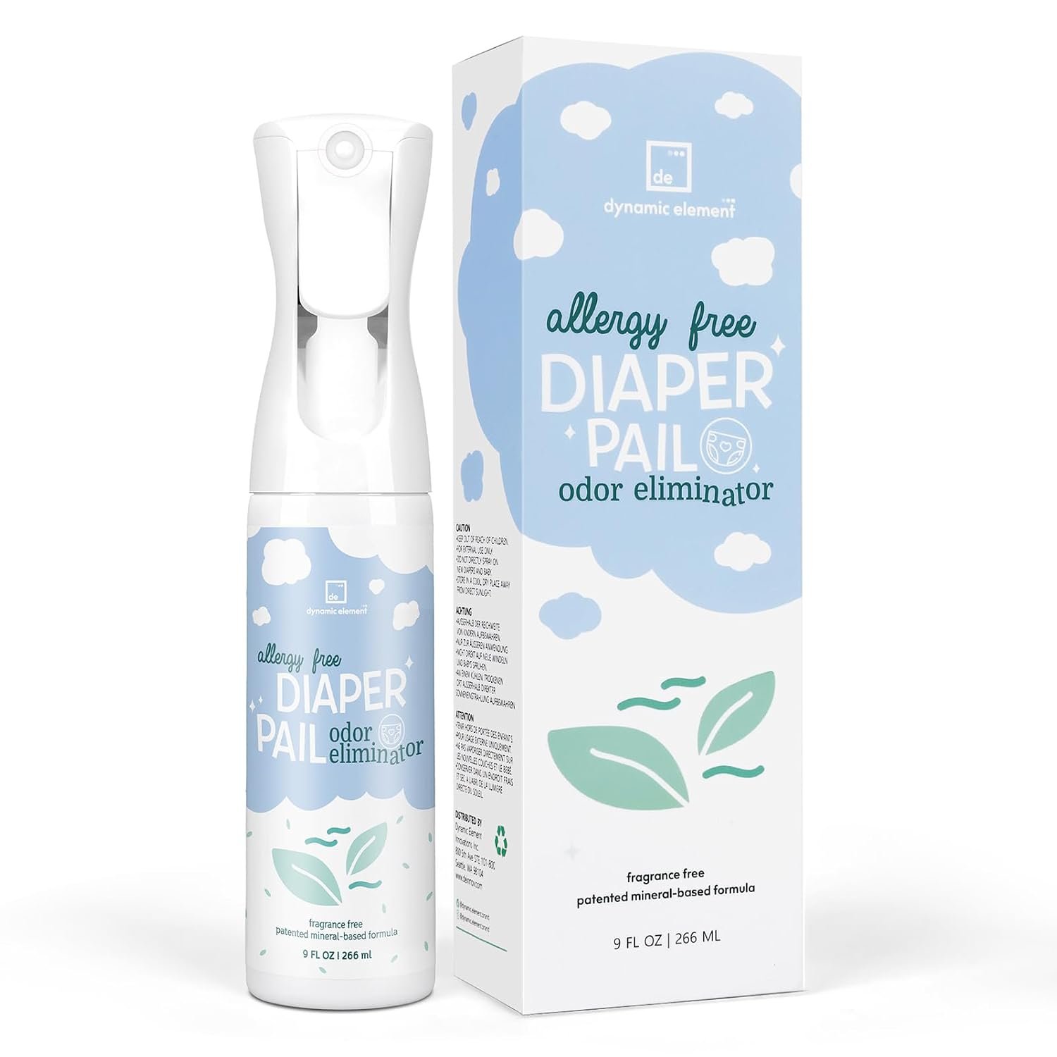 Dynamic Element - Unscented Deodoriser Spray for Nappy Bins, Potties & Baby Changing Areas - Patented Mineral Formula - 266ml