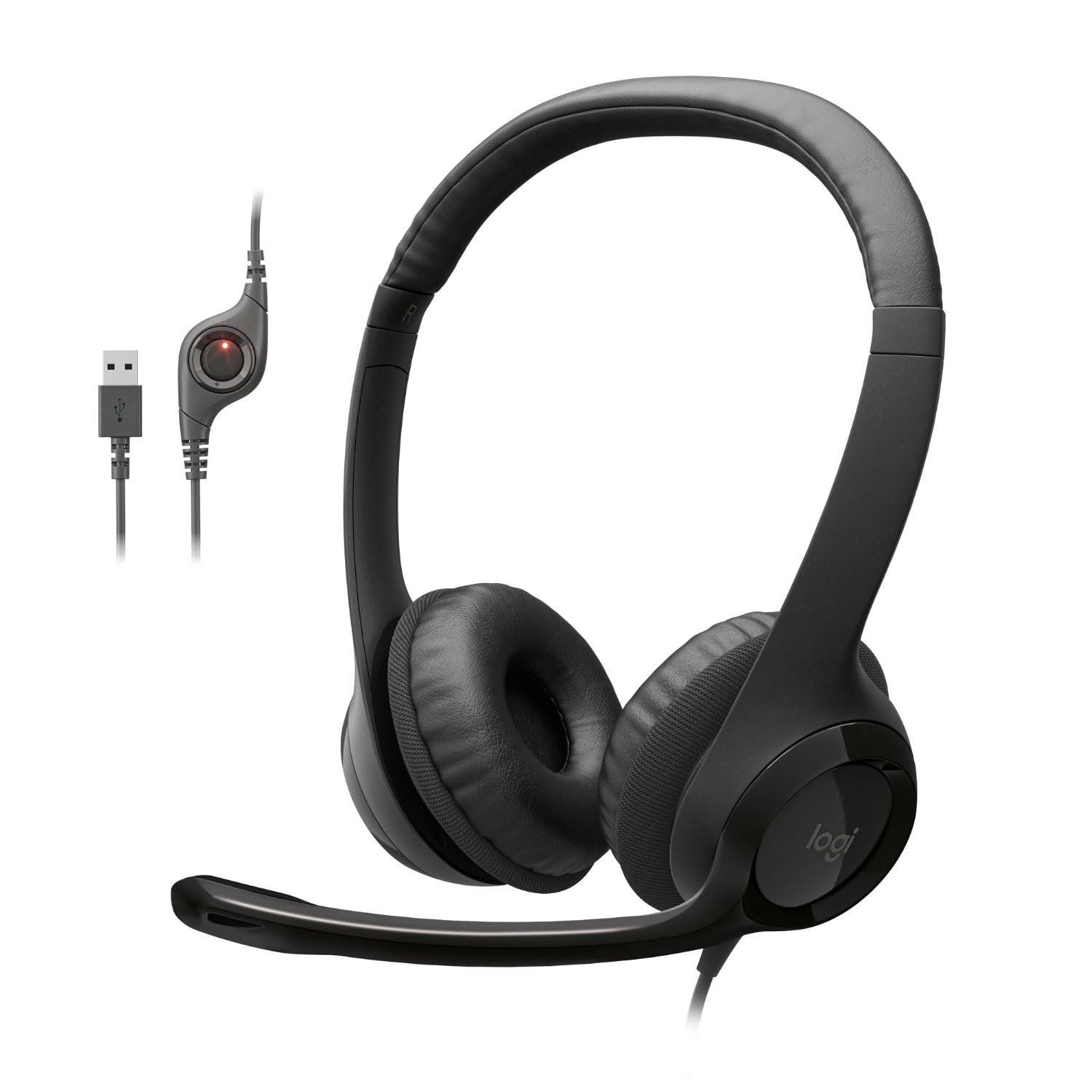 Logitech H390 Wired Headset for PC/Laptop, Stereo Headphones with Noise Cancelling Microphone, USB-A, in-Line Controls for Video Meetings, Music, Gaming and Beyond - Black