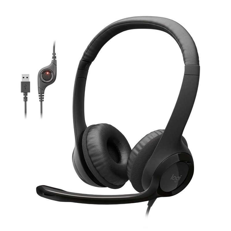 Logitech H390 Wired Headset for PC/Laptop, Stereo Headphones with Noise Cancelling Microphone, USB-A, in-Line Controls for Video Meetings, Music, Gaming and Beyond - Black