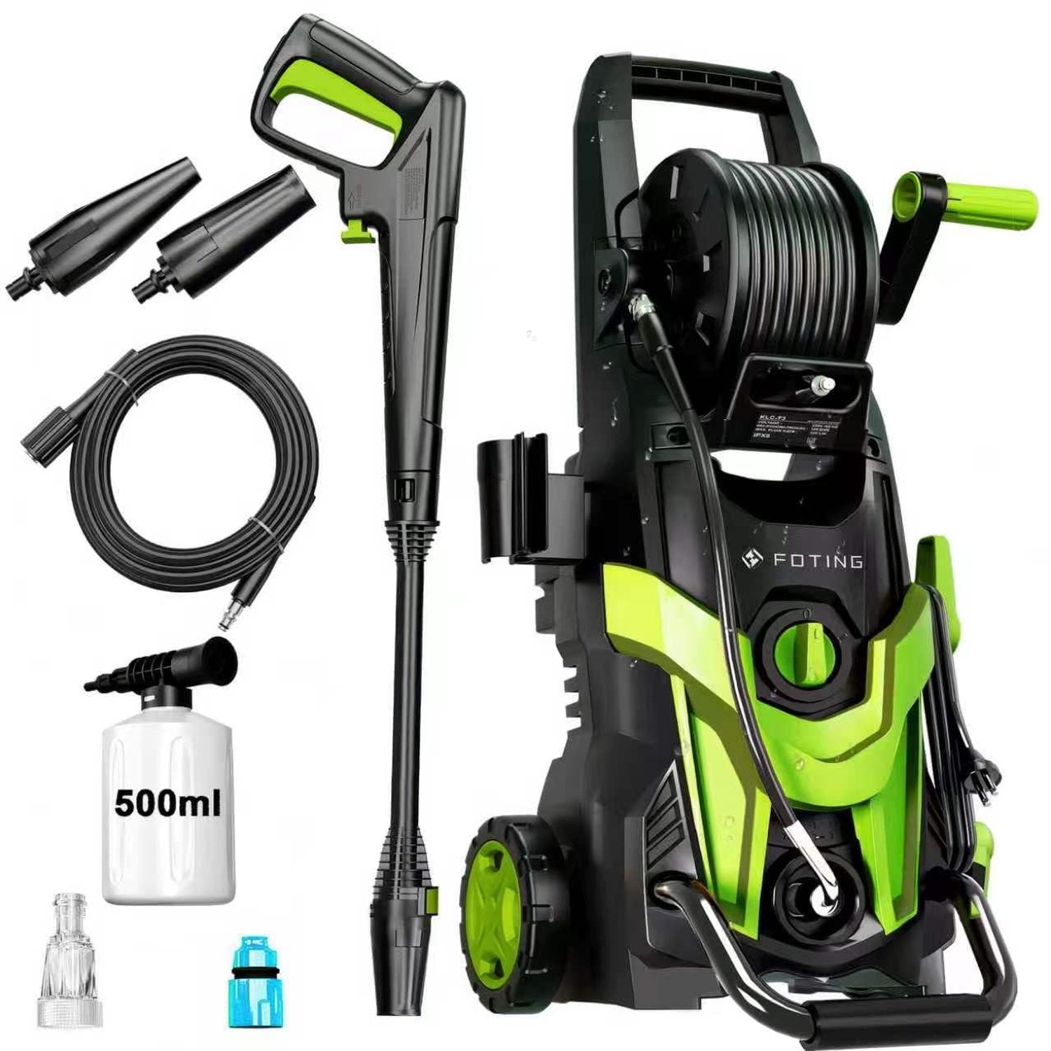 2026NEW Pressure Jet Washers 180bar, 450 l/h Electric Power Washers with Hose Reel, Foam Cannon & Adjustable 6-in-1 Nozzles, Area Coverage: 50㎡/h, Jet Washer for Fences, Cars, Patios and Driveway