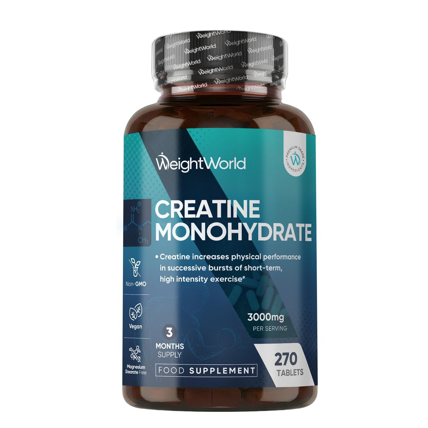 Creatine Monohydrate 3000mg - 270 Vegan Tablets - 3 Months Supply - Micronised for Easy Absorption - Creatine Monohydrate Powder Tablets for Men & Women - Unflavoured, Keto-Friendly & GMP-Approved