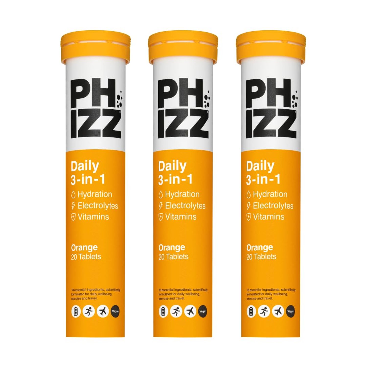 Phizz Electrolytes, Multivitamin & Hydration Tablets - 60 Effervescent Rehydration Electrolyte Tablets - 18 Vitamins & Minerals, Vitamin C, Vegan, Vegetarian & Low Calorie