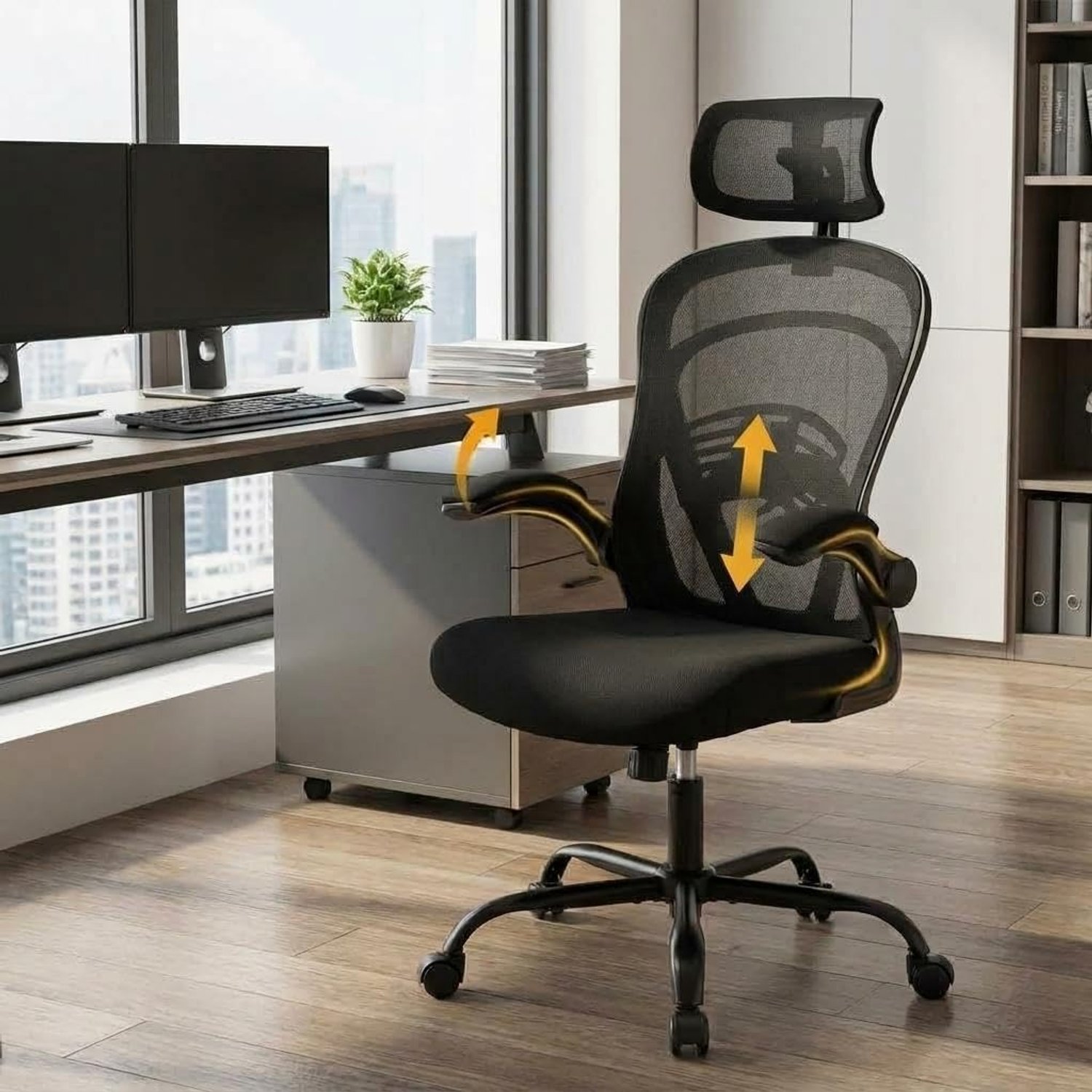 GarveeMore Ergonomic Office Chair, 115° Reclining Desk Chair for Home Office with Comfort Adjustable Headrest, Armrests, and Height-Adjustable Lumbar Support, Black
